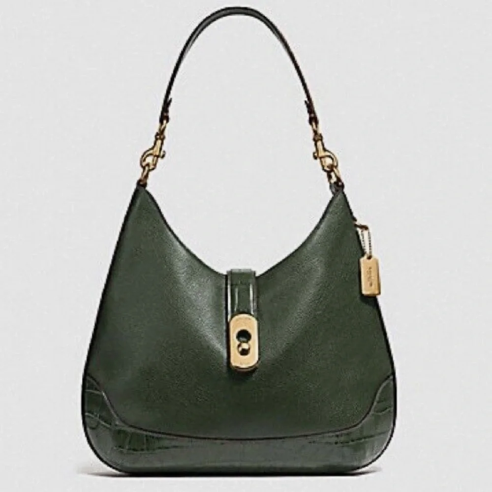 COACH Amber Pebble and Exotic Leather Hobo Shoulder Bag in Ivy